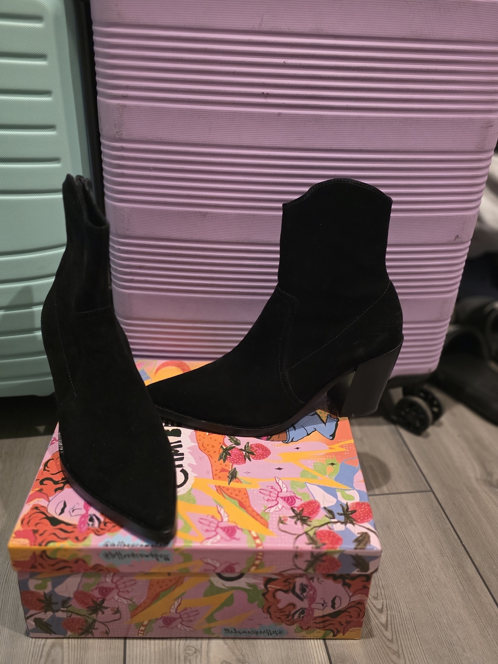 Jeffrey Campbell Black Suede Pointed Western Ankle Boots